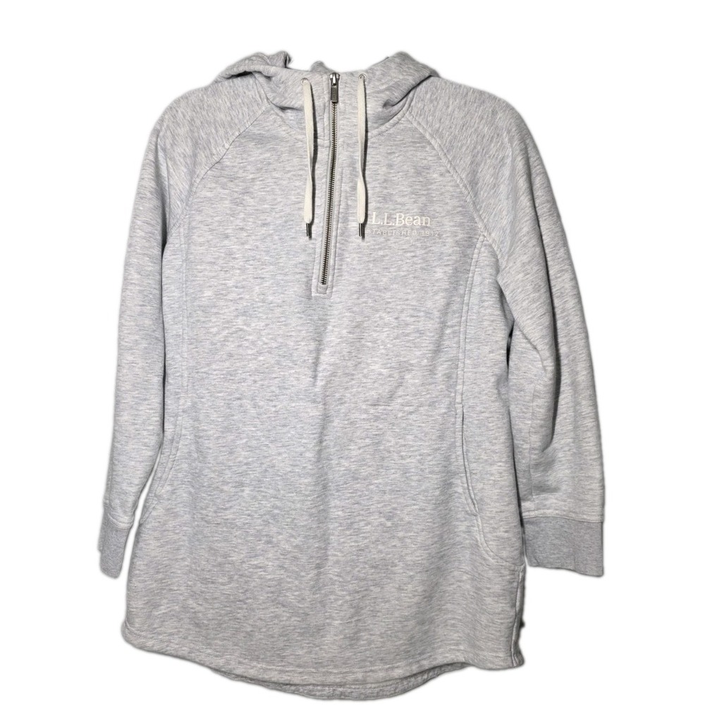 L.L. Bean Women's Sz Medium Gray Tunic Hoodie Quarter Zip Pullover Front Pockets